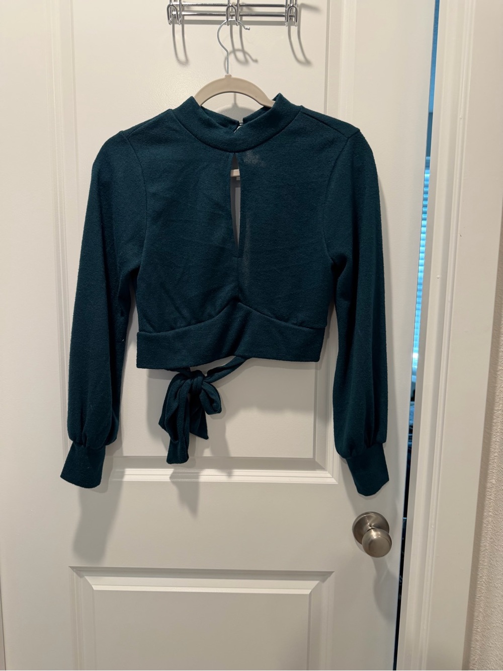 FAVLUX Teal Green Long Sleeve Crop Top with Tie Back